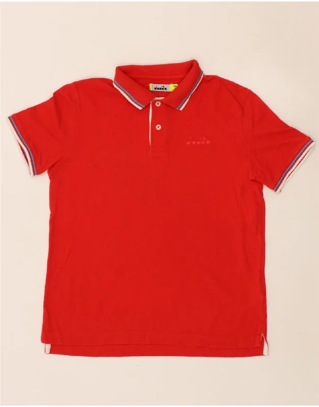 men's casual cotton polo shirts -DIADORA Boys Polo Shirt 13-14 Years 2XL Red Cotton