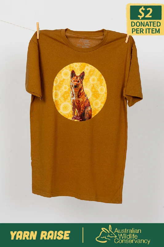 performance t-shirts for men -Dingo (Wilkarr) 'Australian Wildlife Conservancy' Camel Cotton Crew Neck Unisex T-Shirt