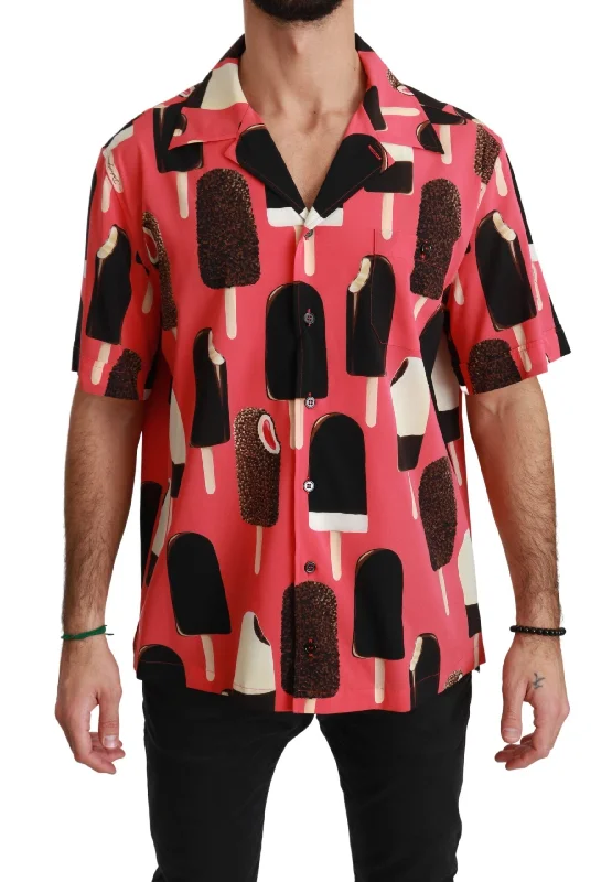 men's modern fit shirts -Dolce & Gabbana Elegant Silk Blend Ice- Print Men's Shirt