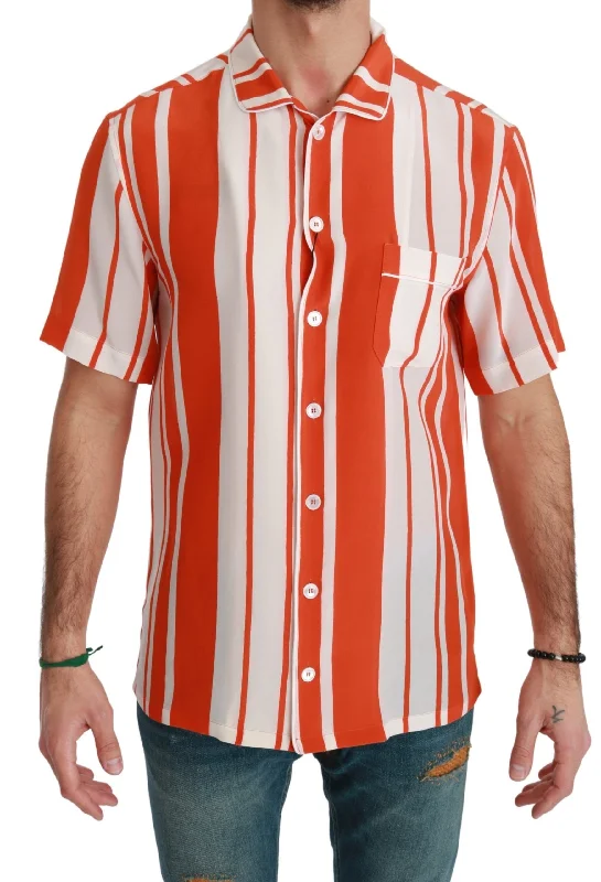 men's workout shirts -Dolce & Gabbana Elegant Striped Silk Shirt -  & Men's