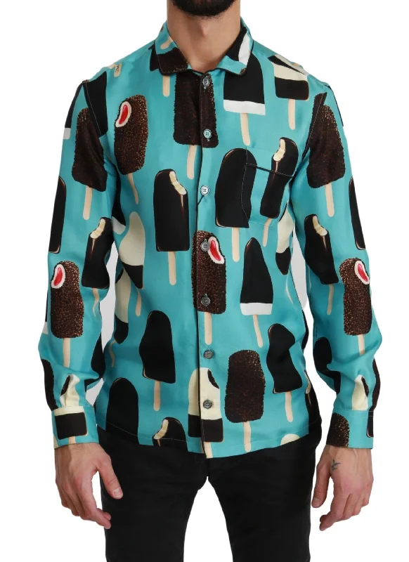 men's casual long-sleeve shirts -Dolce & Gabbana Exclusive Silk Blend Ice- Print Men's Shirt