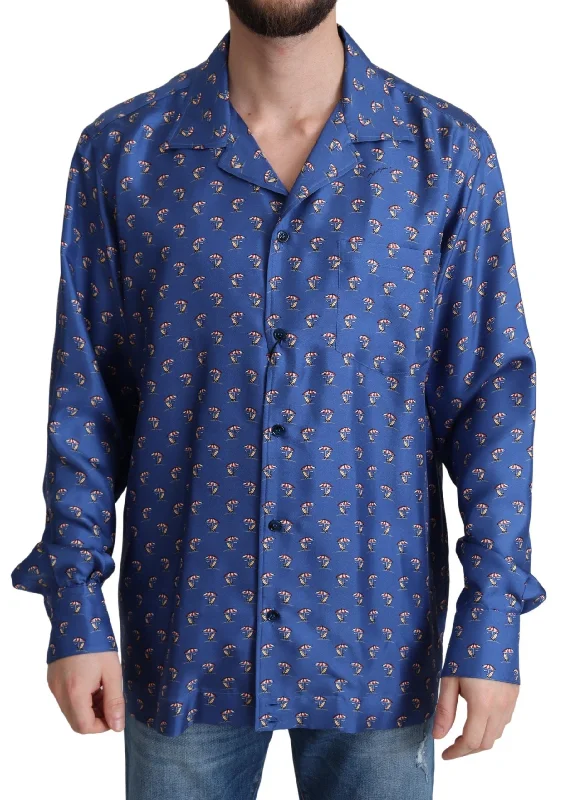 men's everyday button-up shirts -Dolce & Gabbana Silk Beach Chair Print Casual Men's Shirt