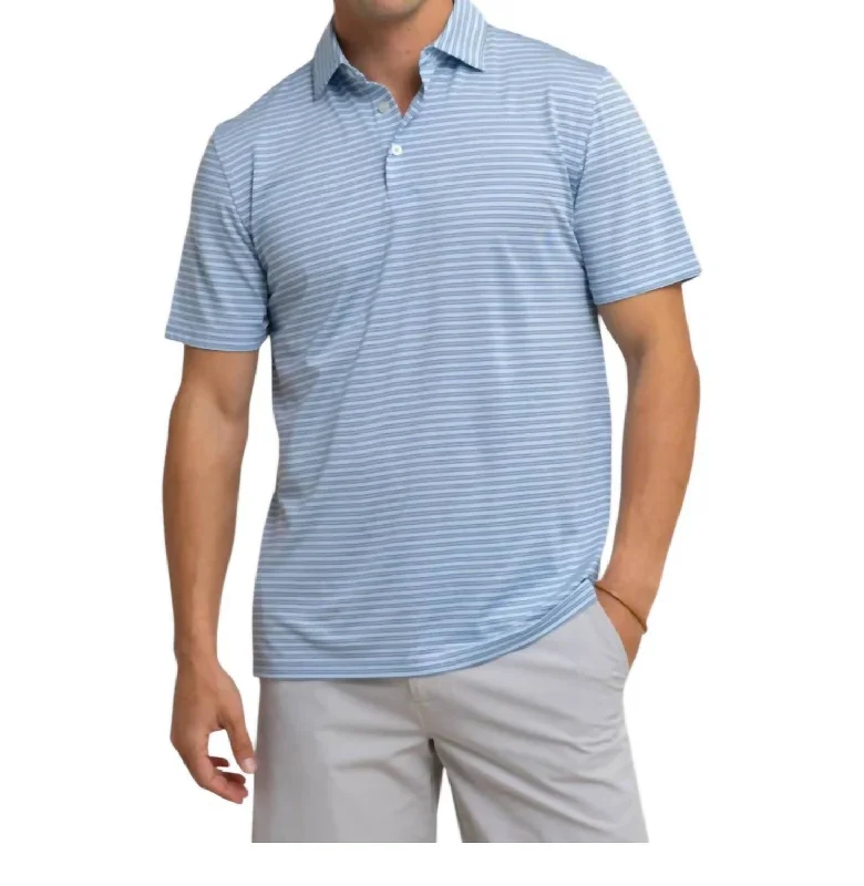 men's breathable performance polo shirts -Driver Baywood Stripe Polo In Clearwater Blue