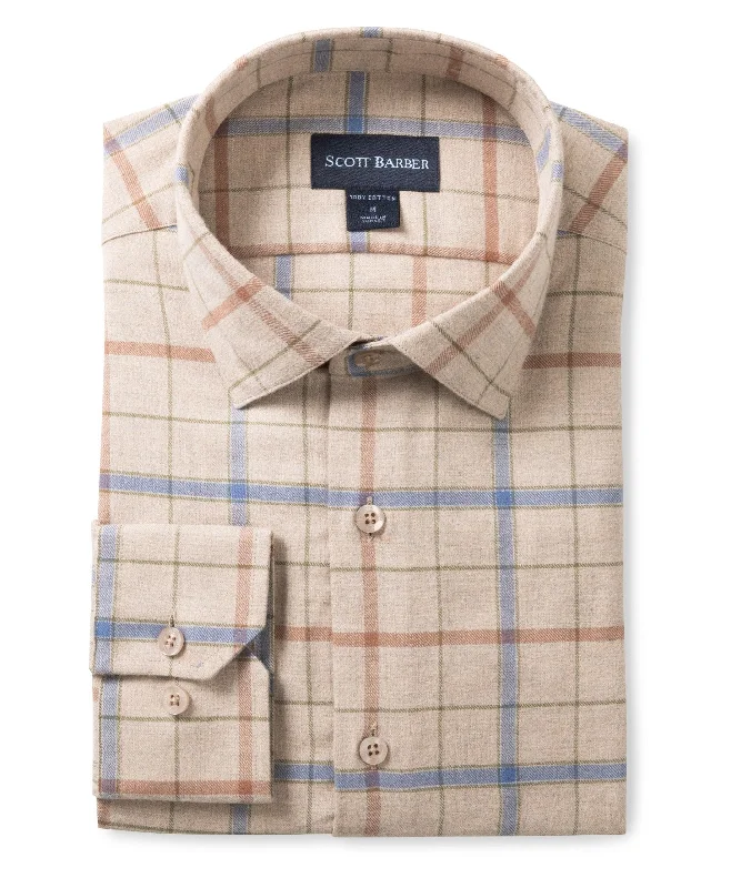 men's lightweight dress shirts -Exploded Tattersall Flannel, Khaki Heather