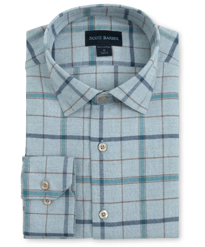 men's workout shirts -Exploded Tattersall Flannel, Sky Heather