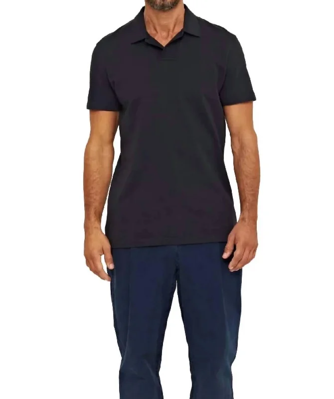 trendy polo shirts for men -Felix Linen Polo In Night Iris