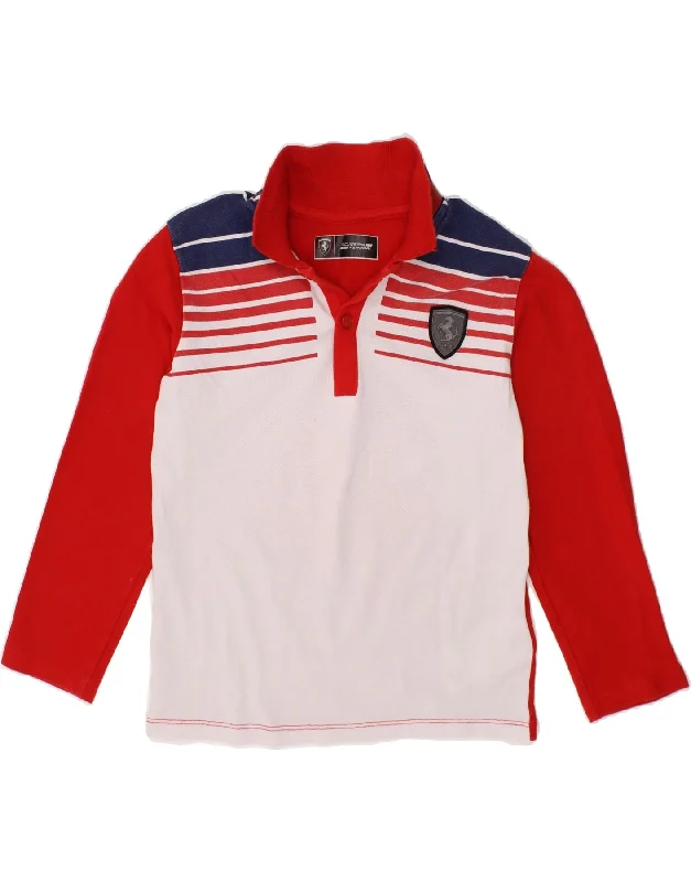 stylish striped polo shirts for men -FERRARI Boys Graphic Long Sleeve Polo Shirt 4-5 Years Red Colourblock