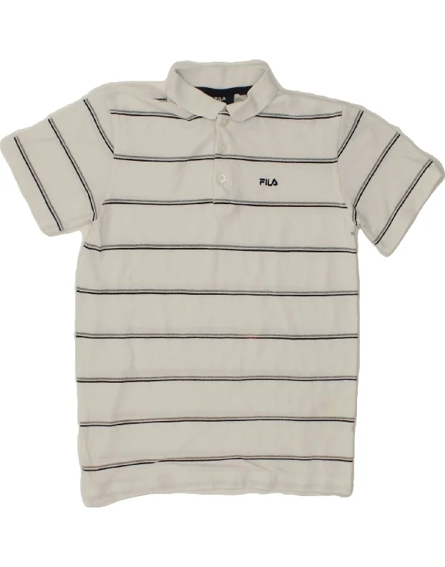 men's pique polo shirts -FILA Boys Polo Shirt 15-16 Years Large White Striped Cotton