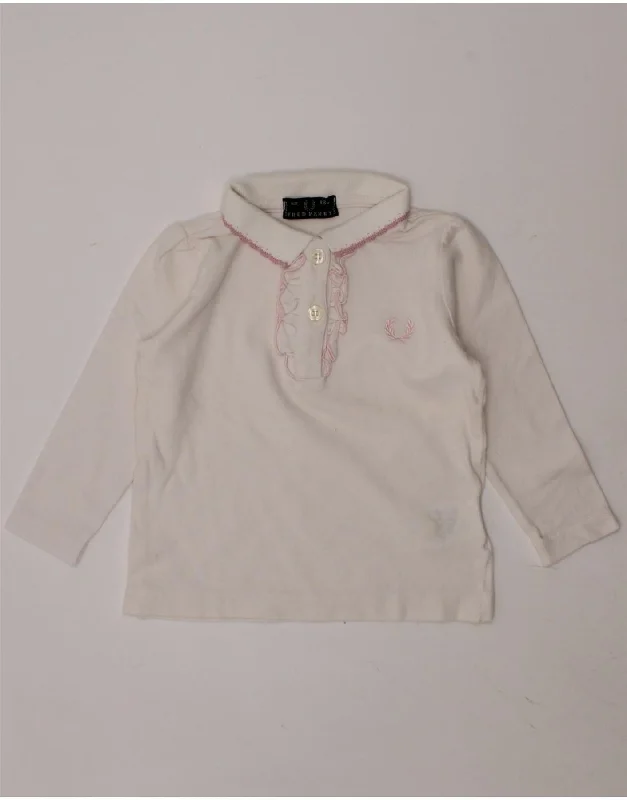 men's designer polo shirts -FRED PERRY Baby Girls Long Sleeve Polo Shirt 12-18 Months White Cotton