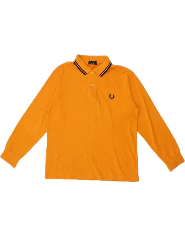 men's polo shirts with side vents -FRED PERRY Boys Long Sleeve Polo Shirt 9-10 Years Orange Cotton