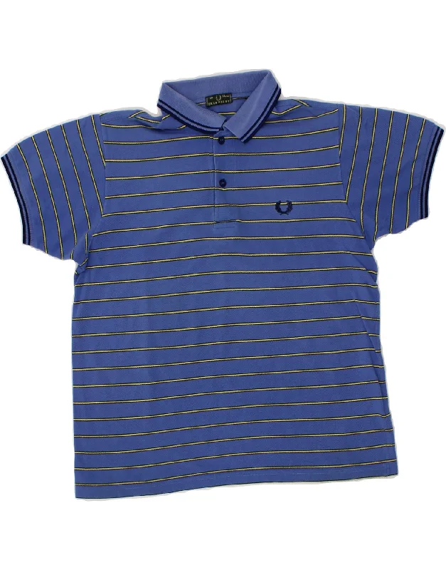 men's durable cotton polo shirts -FRED PERRY Boys Polo Shirt 13-14 Years Blue Striped Cotton