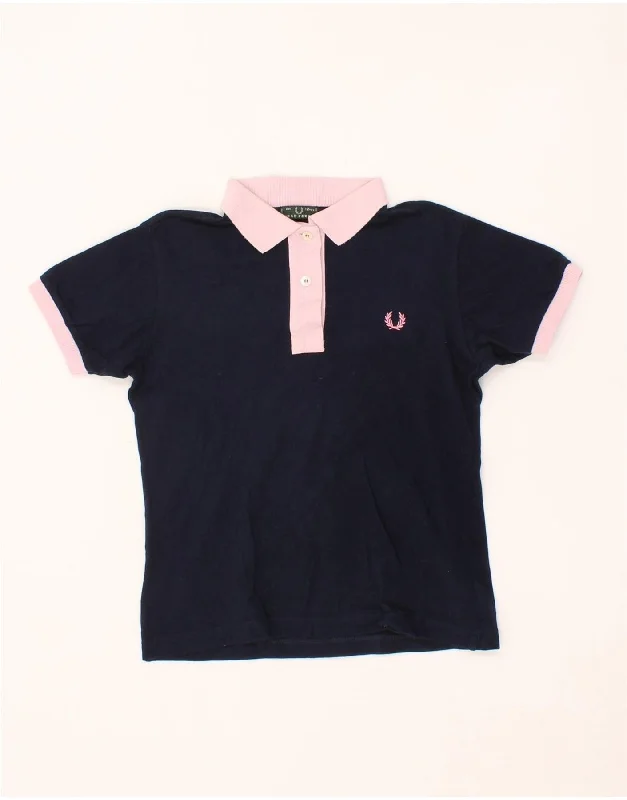 fitted polo shirts for outdoor sports -FRED PERRY Girls Polo Shirt 11-12 Years Navy Blue Colourblock Cotton