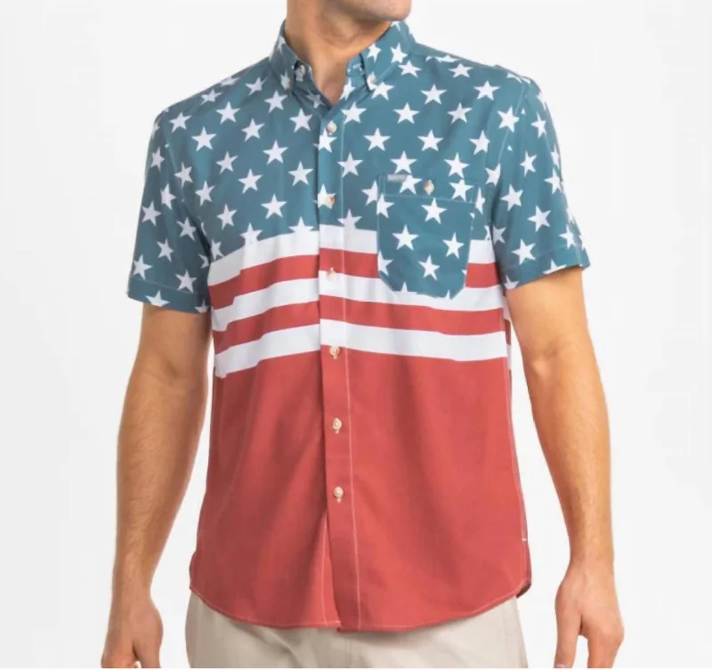 men's modern fit button-up shirts -Freedom Rider Baja Shirt In Blue/red