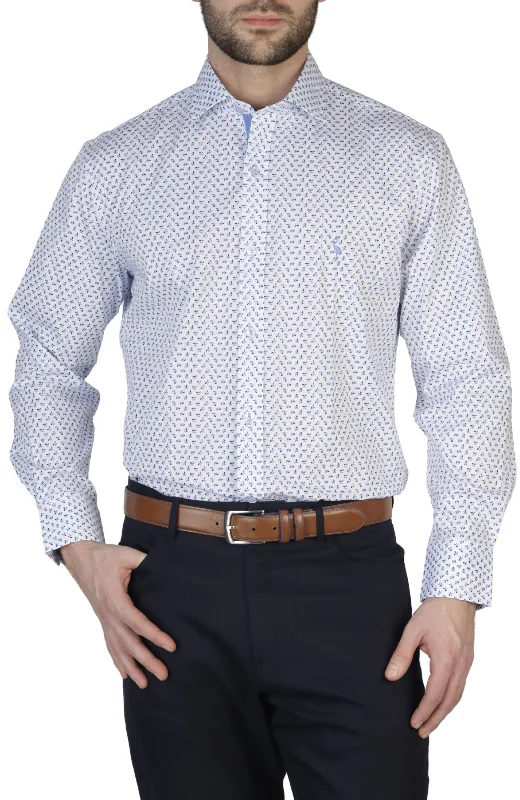 men's polo-style shirts -Geo Print Cotton Stretch Long Sleeve Shirt