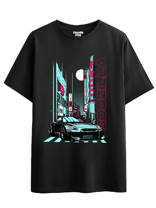 men's lightweight t-shirts -Godzilla Car Plus Size T-Shirt