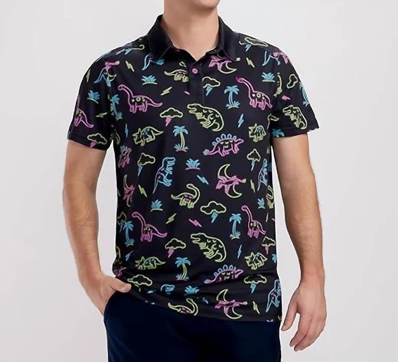 men's golf polo shirts -Golf Polo Shirt In Neon Dinosaur