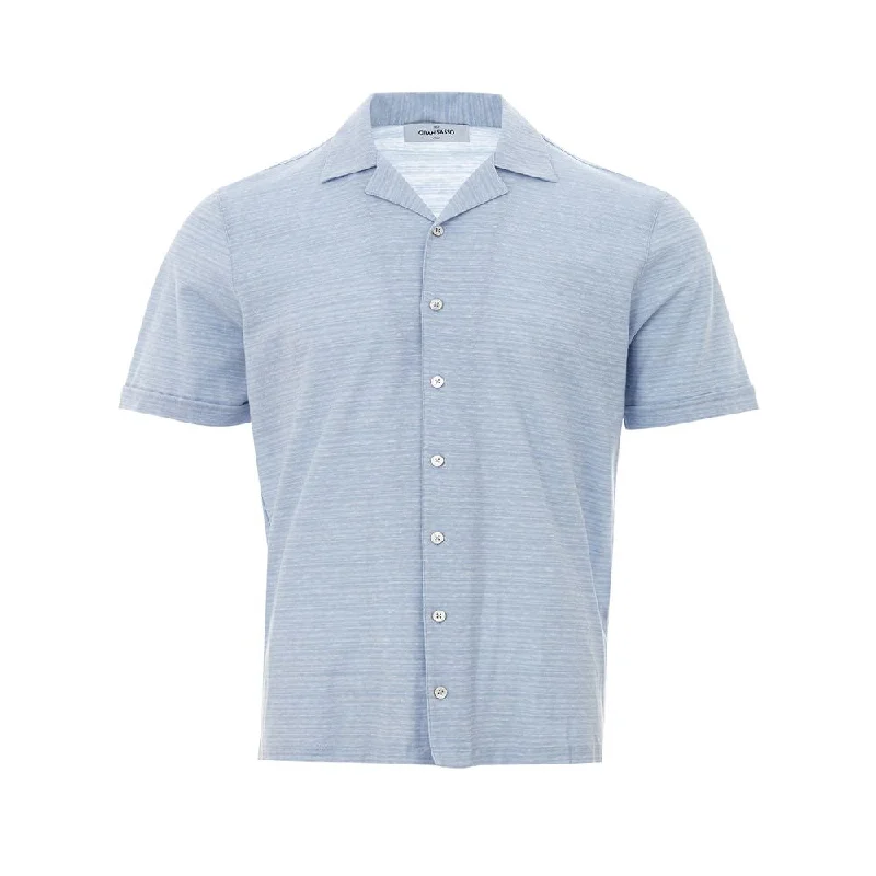 men's breathable shirts -Gran Sasso Elegant blue Linen-Cotton Men's Men's Shirt