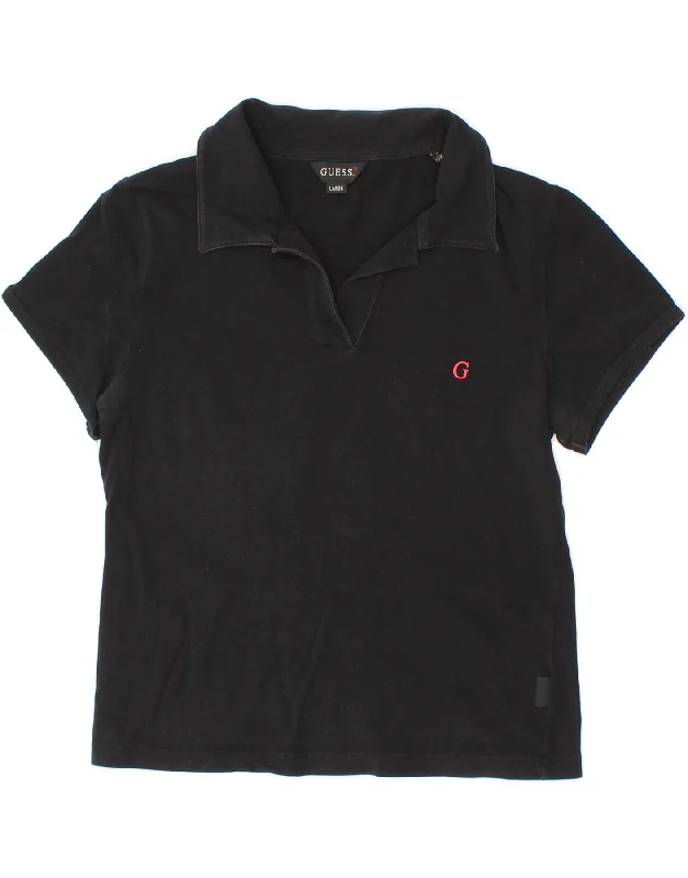 men's stylish cotton polo shirts -GUESS Girls Polo Shirt 8-9 Years Large  Black