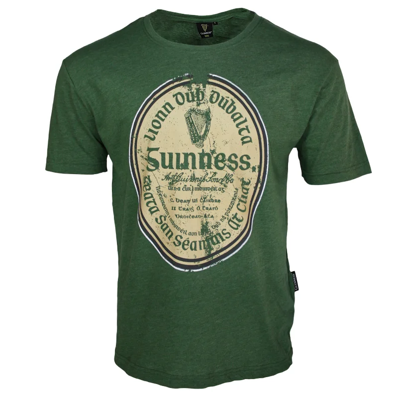 athletic t-shirts for men -Guinness Green Distressed Gaelic Label T-Shirt