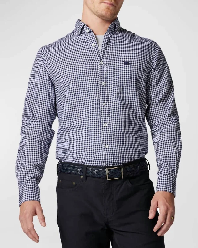 men's linen shirts -Gunn Check Oxford Sports Fit Shirt In Snow