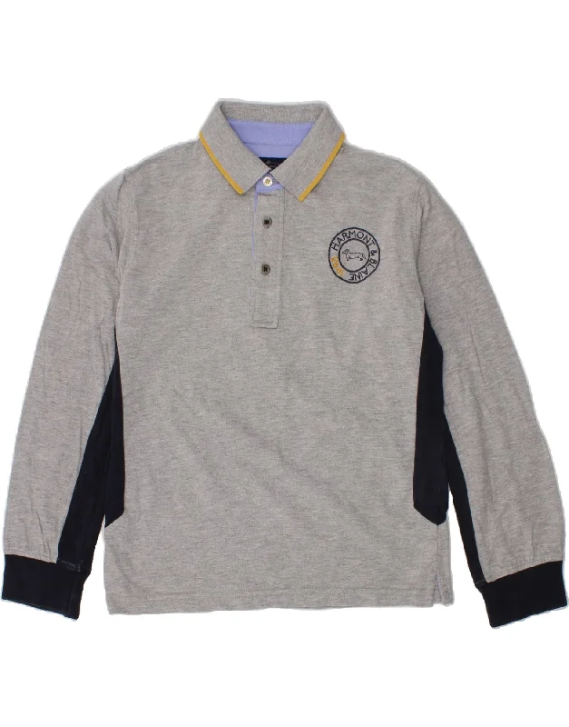 men's casual wear polo shirts -HARMONT & BLAINE Boys Graphic Long Sleeve Rugby Polo Shirt 7-8 Years Grey