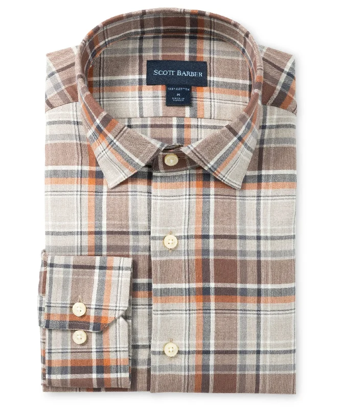 men's long-sleeve dress shirts -Herringbone Country Plaid, Cocoa