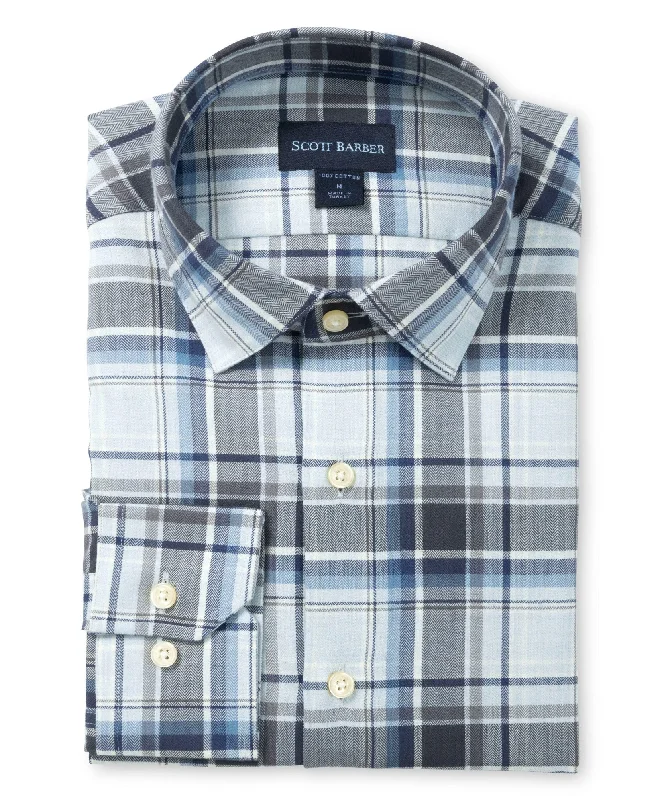 men's everyday shirts -Herringbone Country Plaid, Sky