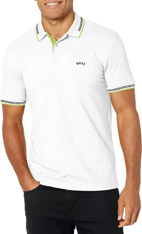 graphic design t-shirts for men -HUGO BOSS Men Paul Modern Essential Blank White/Electric Lime Polo T-Shirt