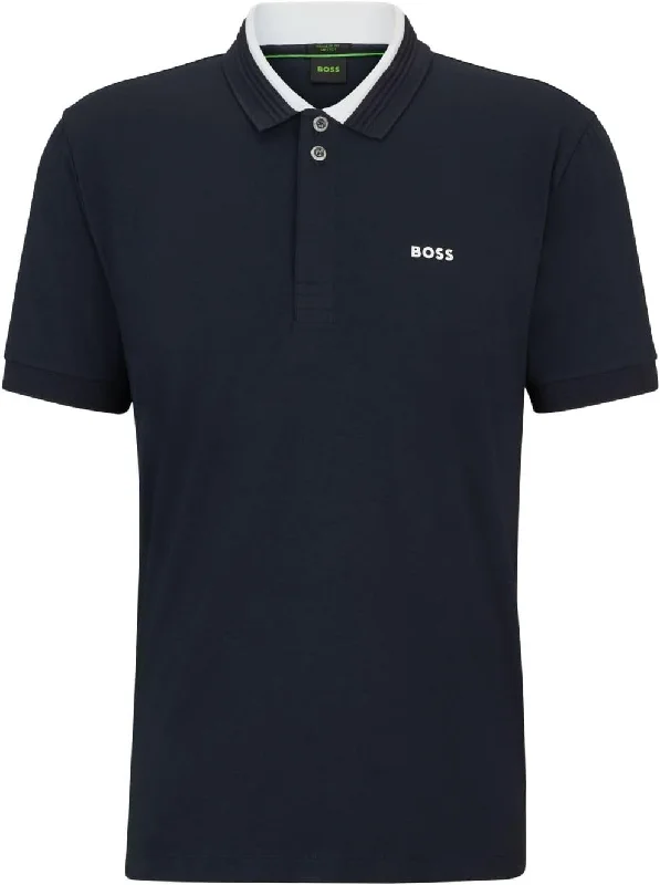 men's breathable performance polo shirts -Hugo Boss Men's Paddy 1 Polo Shirt w/ White Collar, Navy