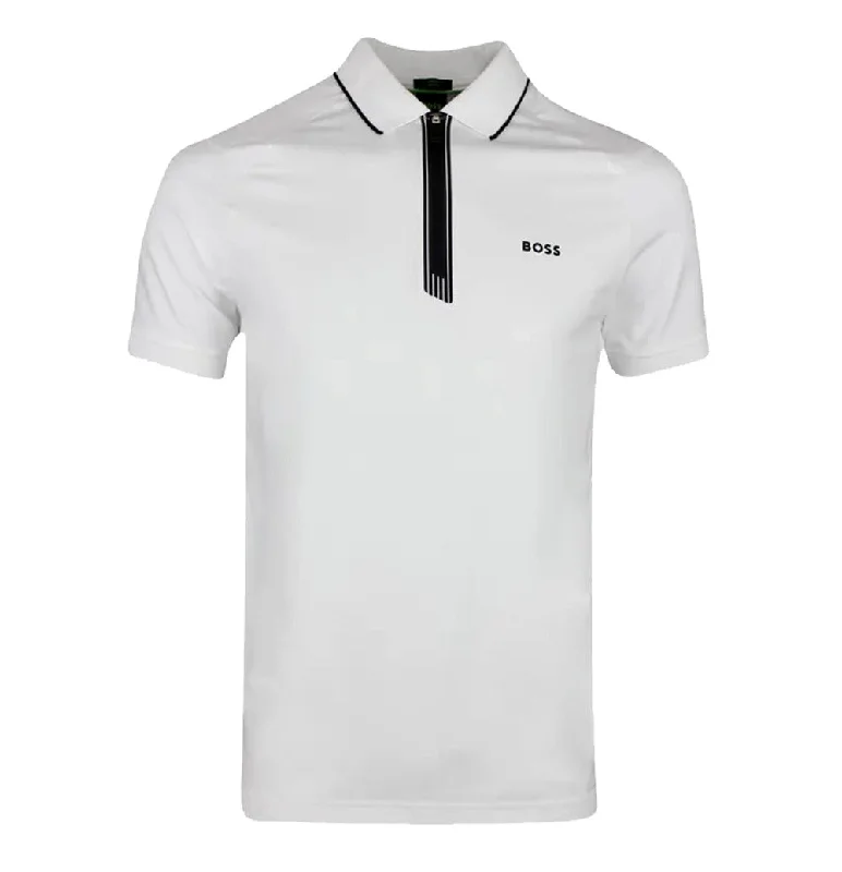 cotton polo shirts for men -Hugo Boss Men's Phillix Stretch Half Zip Polo Shirt, White