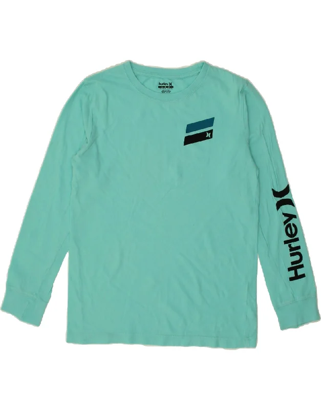 men's simple t-shirts for layering -HURLEY Boys Graphic Top Long Sleeve 12-13 Years Large Turquoise Cotton