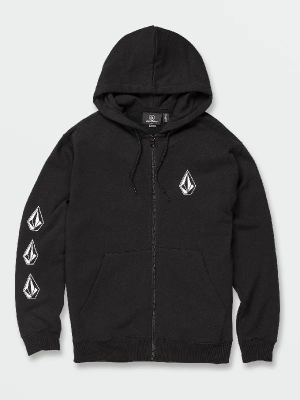 black hoodies for men -Iconic Stone Zip Fleece Hoodie - Black