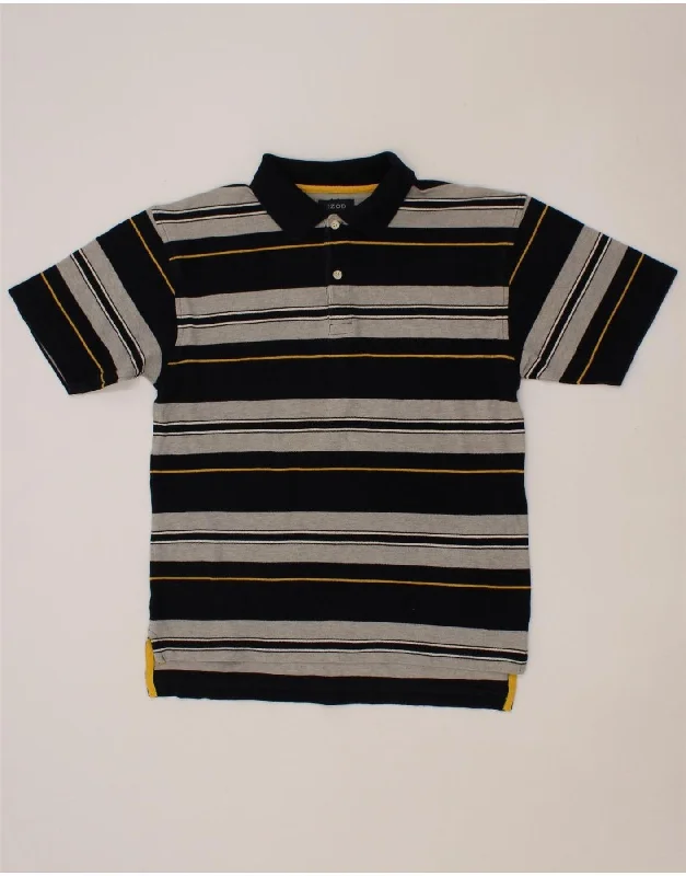 men's striped cotton polo shirts -IZOD Boys Polo Shirt 14-15 Years Large Grey Striped Cotton