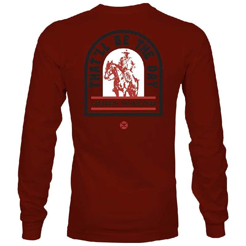 casual graphic t-shirts for men -"John Wayne" Long Sleeve T-shirt Crimson