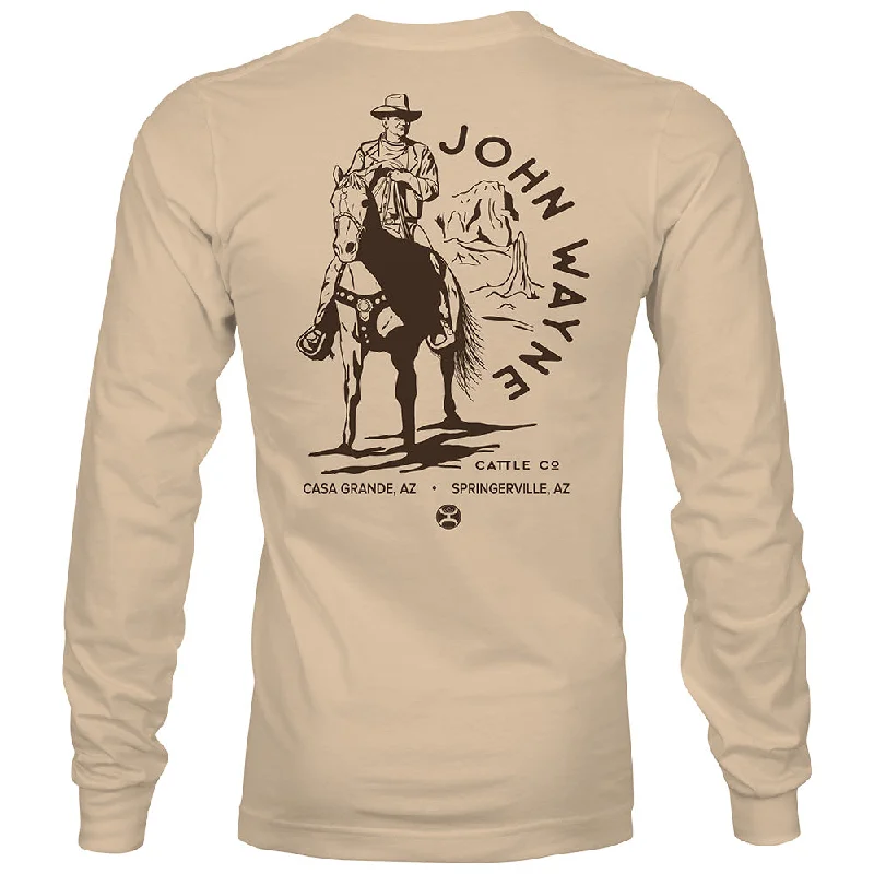 men's summer graphic tees -"John Wayne" Long Sleeve T-shirt Tan w/Horse Logo