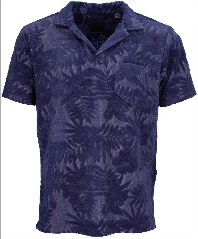 modern style polo shirts for men -Johnny Farm Floral Towel Polo In Navy