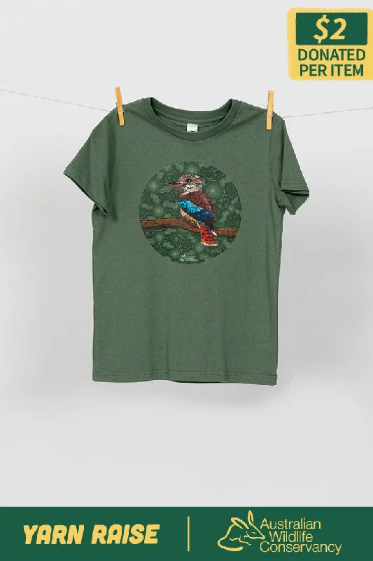 men's bold graphic tees -Kookaburra (Durdilapka) 'Australian Wildlife Conservancy' Sage Cotton Crew Neck Kids T-Shirt