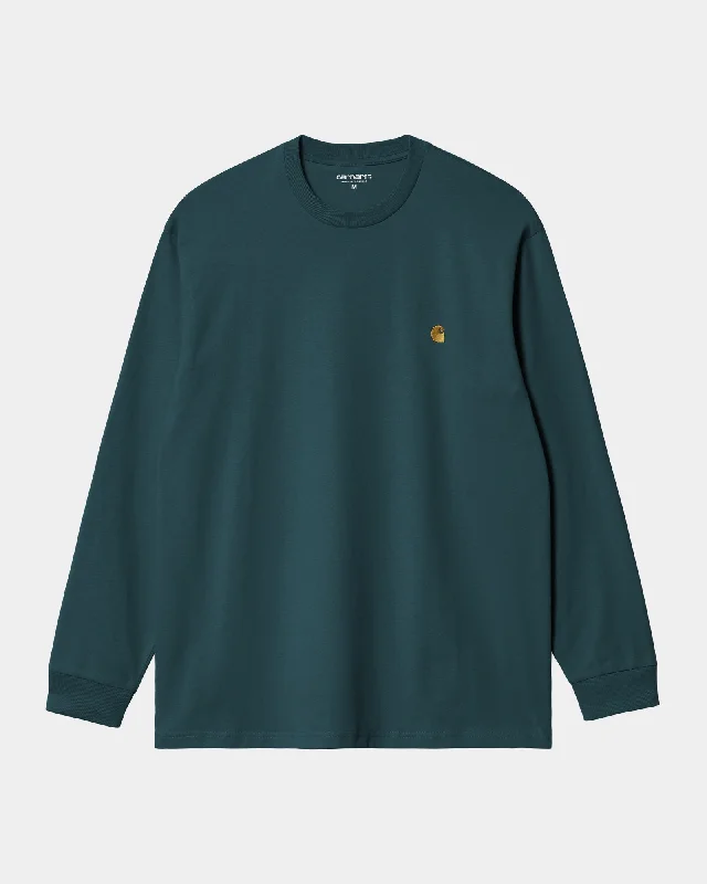 men's custom logo t-shirts -Chase Long Sleeve T-Shirt | Duck Blue