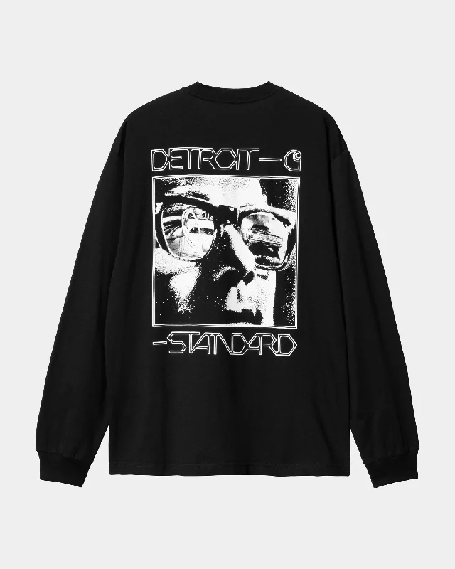 trendy printed t-shirts -Detroit Standard Long Sleeve T-Shirt | Black / White