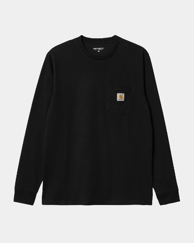 men's retro t-shirts -Long Sleeve Pocket T-Shirt | Black