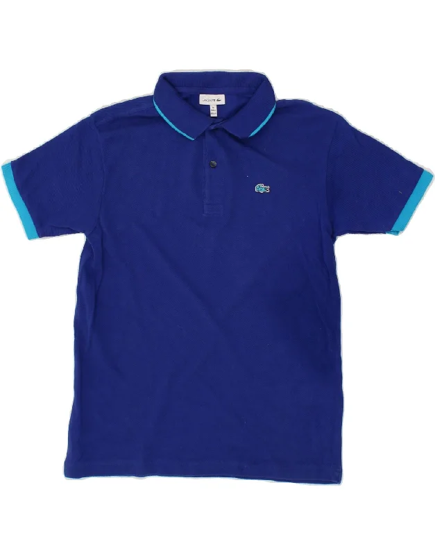 men's casual cotton polo shirts -LACOSTE Boys Polo Shirt 13-14 Years Blue Cotton