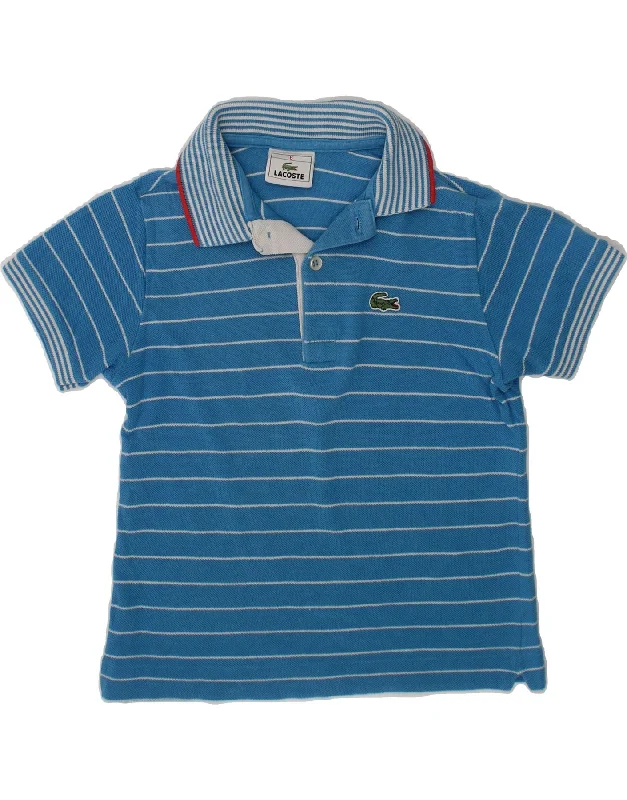 men's long sleeve pique polo shirts -LACOSTE Boys Polo Shirt 5-6 Years Blue Striped Cotton