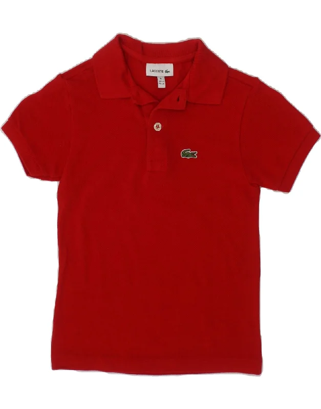 stylish striped polo shirts for men -LACOSTE Boys Polo Shirt 5-6 Years Red Cotton