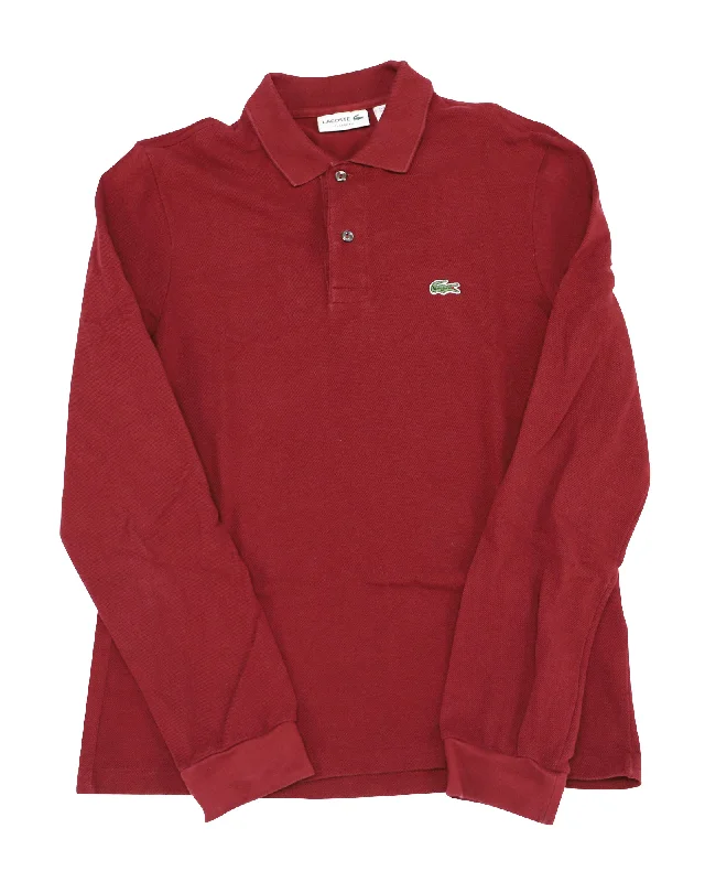 men's golf-style polo shirts -Lacoste Long-sleeve  Classic Fit L.12.12 Polo Shirt in Red Cotton