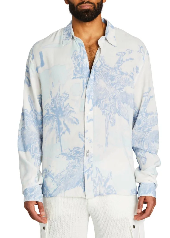 men's tailored shirts -Lawson Button Down Shirt In Blue Palm