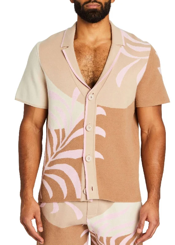 men's comfy dress shirts -Lei Shirt In Jacquard Brown/pink