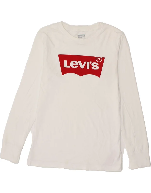 athletic-style t-shirts for men -LEVI'S Boys Graphic Top Long Sleeve 13-14 Years White Cotton