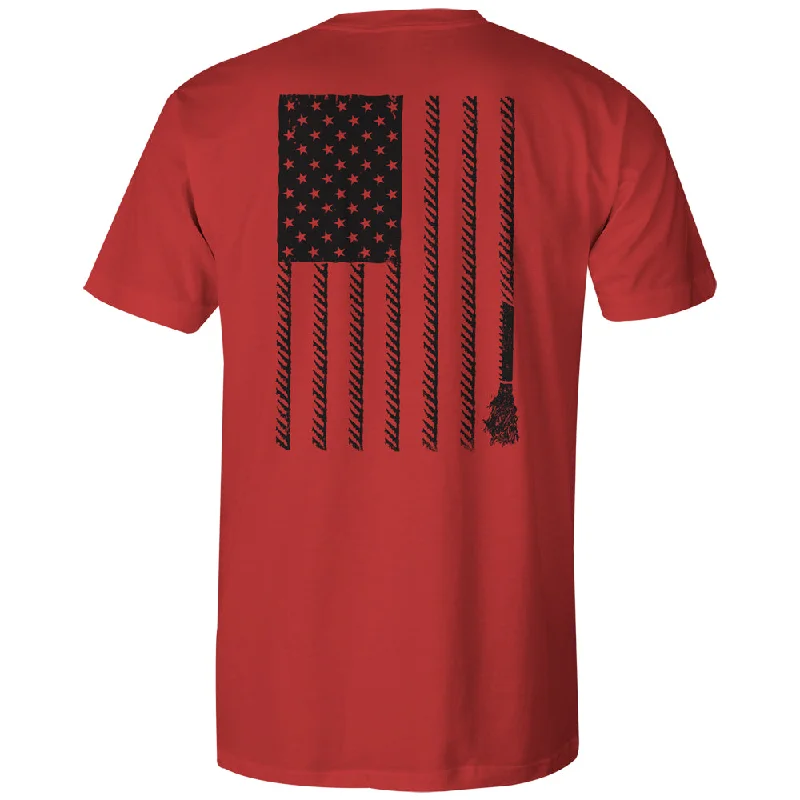 cool t-shirts for men -"Liberty Roper" Red w/Flag Pocket T-shirt