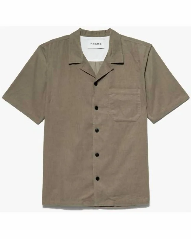 men's fashion shirts -Light Weight Cord Camp Shirt In Dark Beige