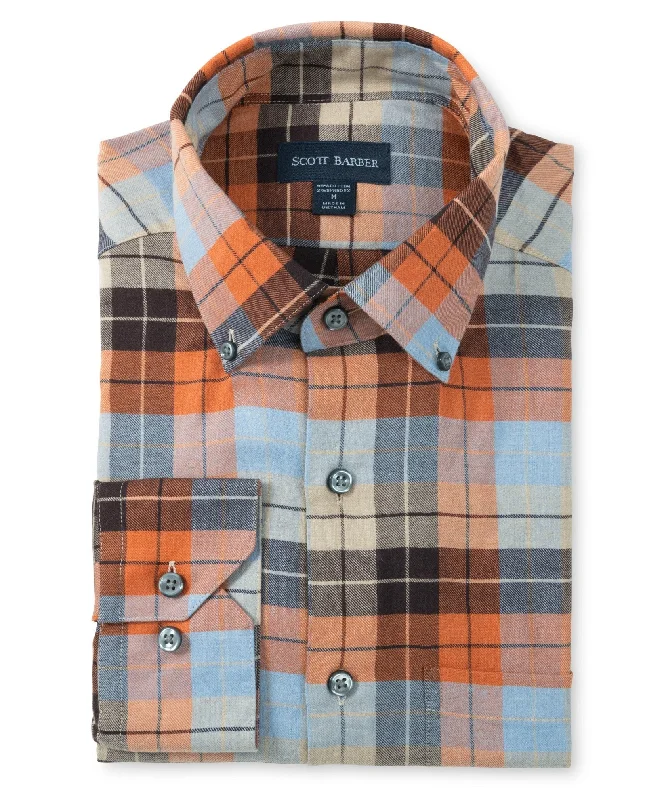 men's fitted casual shirts -Lightweight Flannel Bold Plaid, Auburn